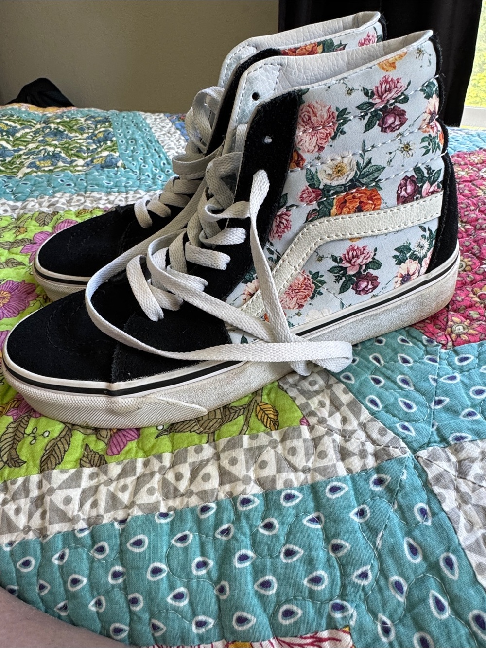 Vans Black and Floral High-Top Skate Sneakers
